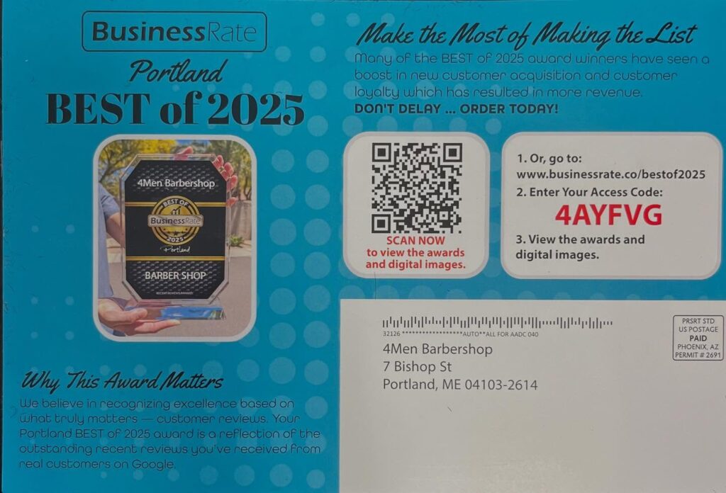 Instagram post from 4menbarbershop_maine. This post is in position 30.